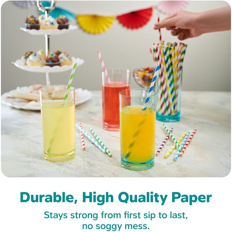 GUSTO [200 Pack] Striped Paper Drinking Straws â€“ Sturdy & Non-Soggy â€“ 100% Biodegradable, Food-Safe Ink, and Multi-Layered for Long-Lasting Use â€“ Vibrant Assorted Colors (Formerly Comfy Package) - Image 3